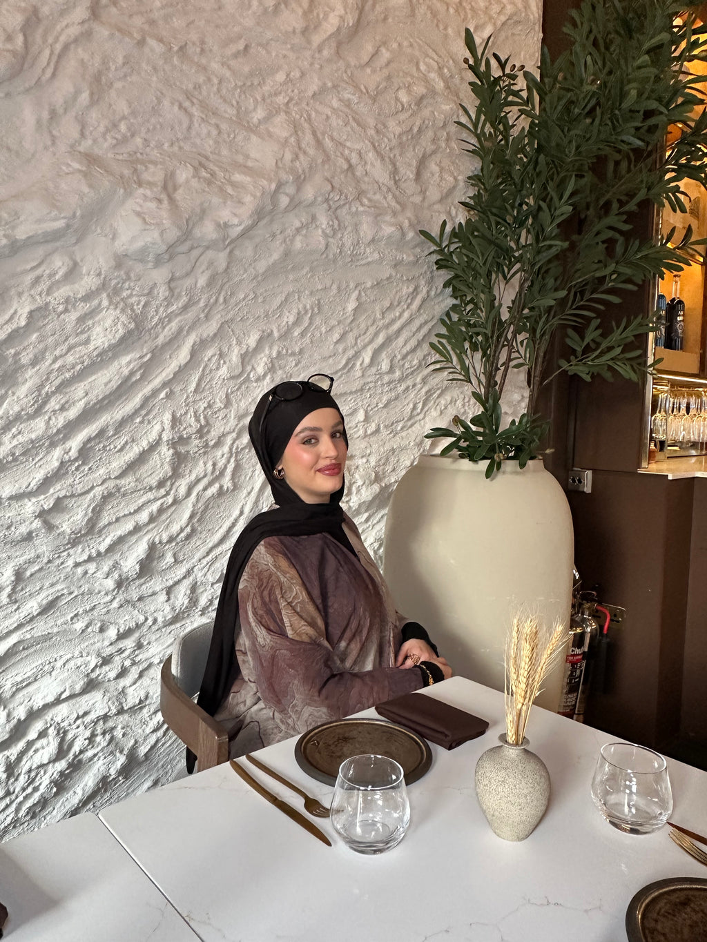 Ash Brown Marble Abaya with matching hijab