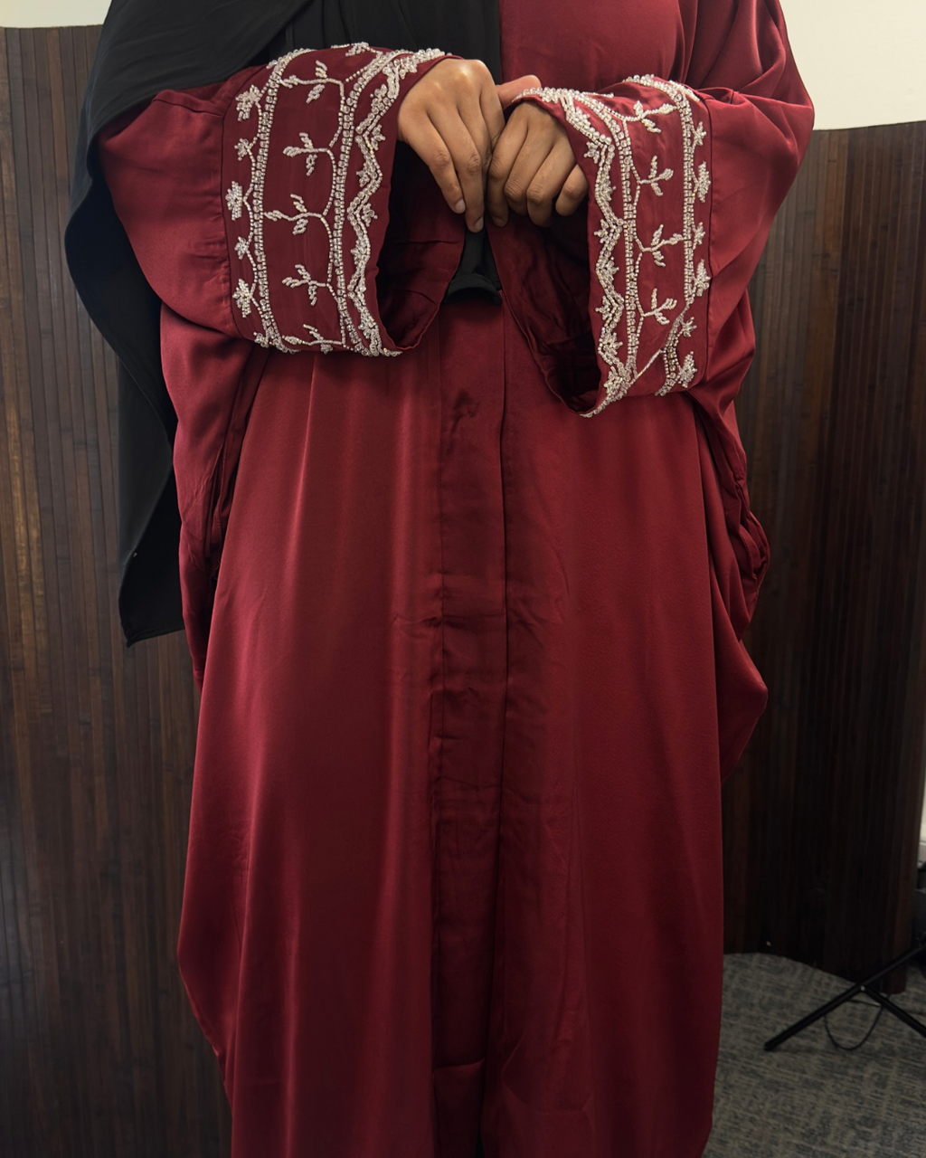 Maroon Red Classic Open Abaya
