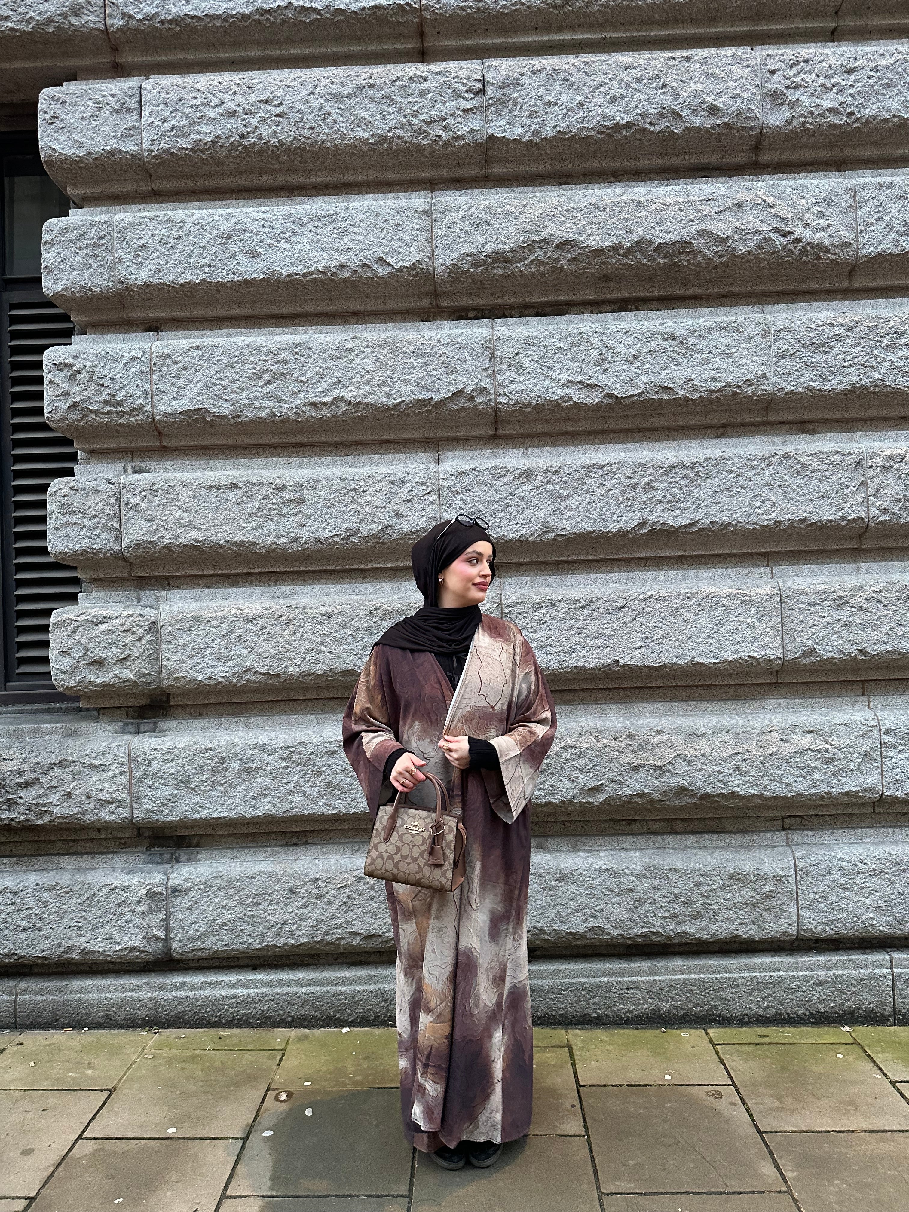 Ash Brown Marble Abaya with matching hijab