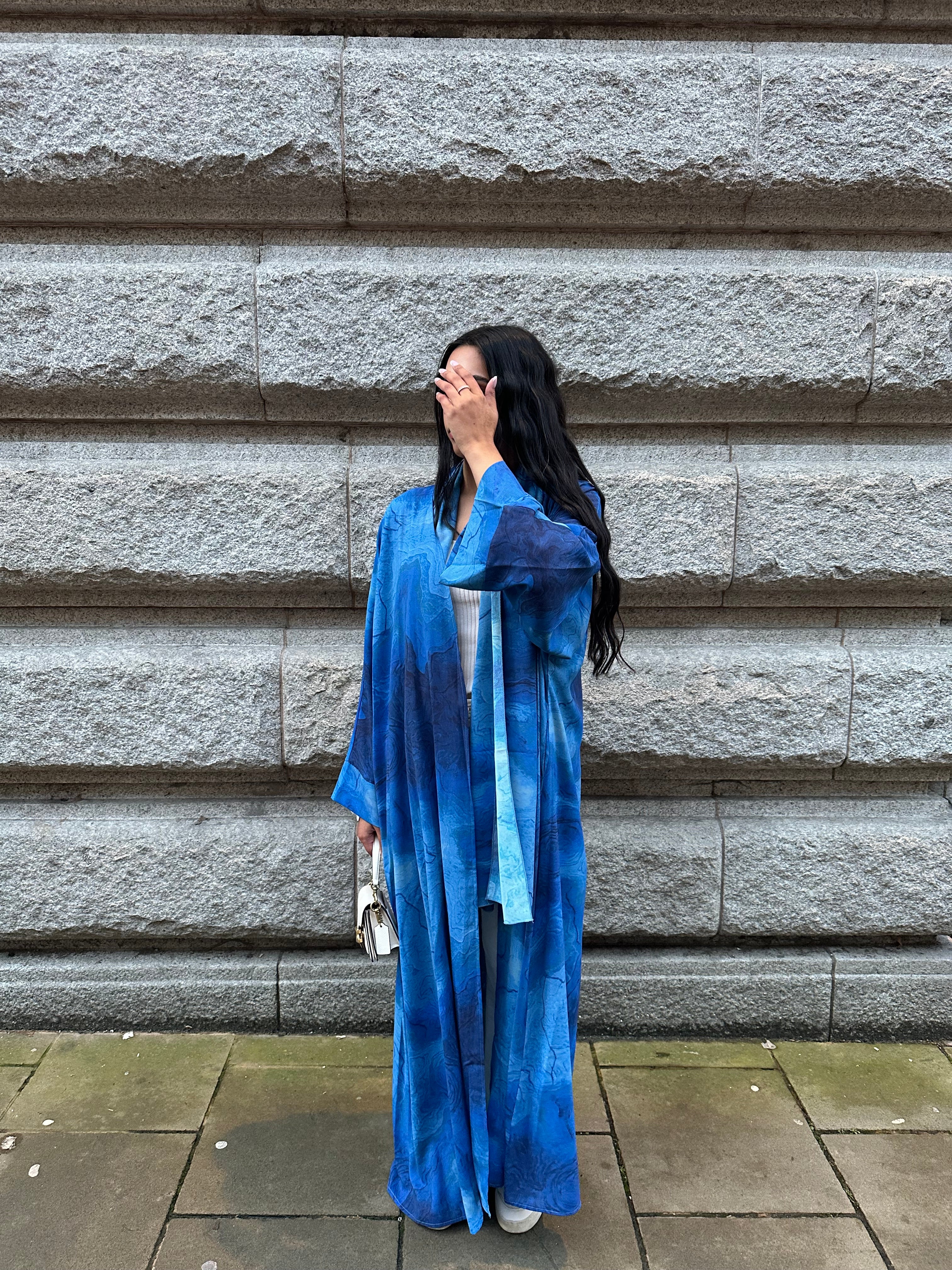 Ocean Blue Marble Abaya with matching hijab