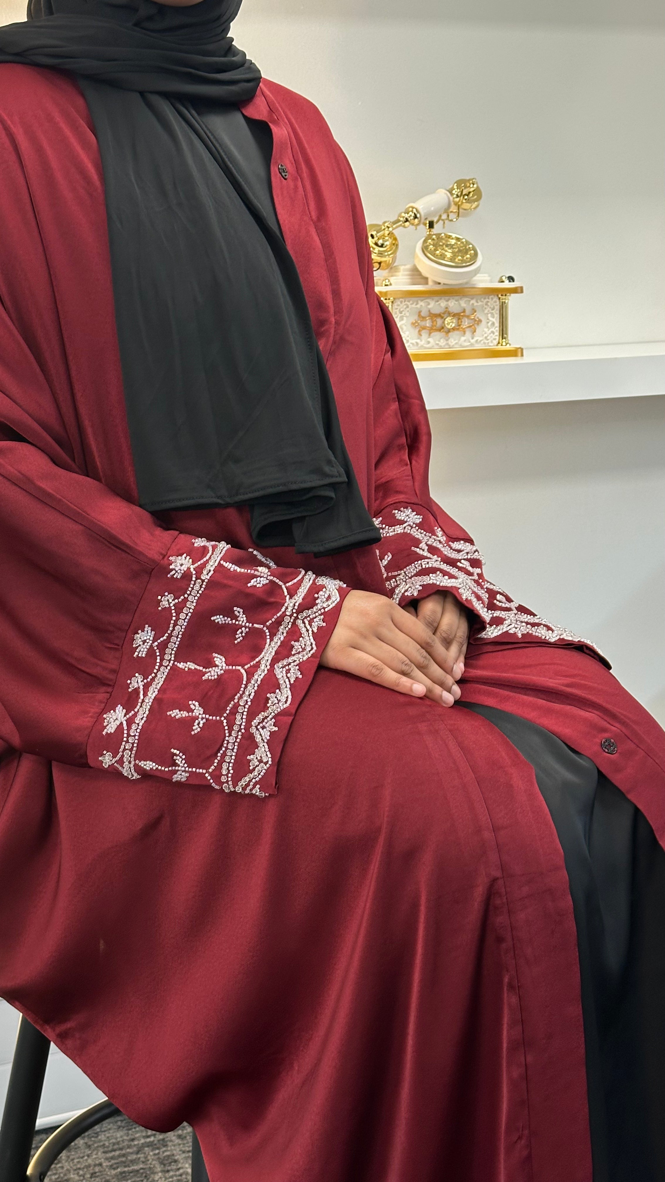Maroon Red Classic Open Abaya
