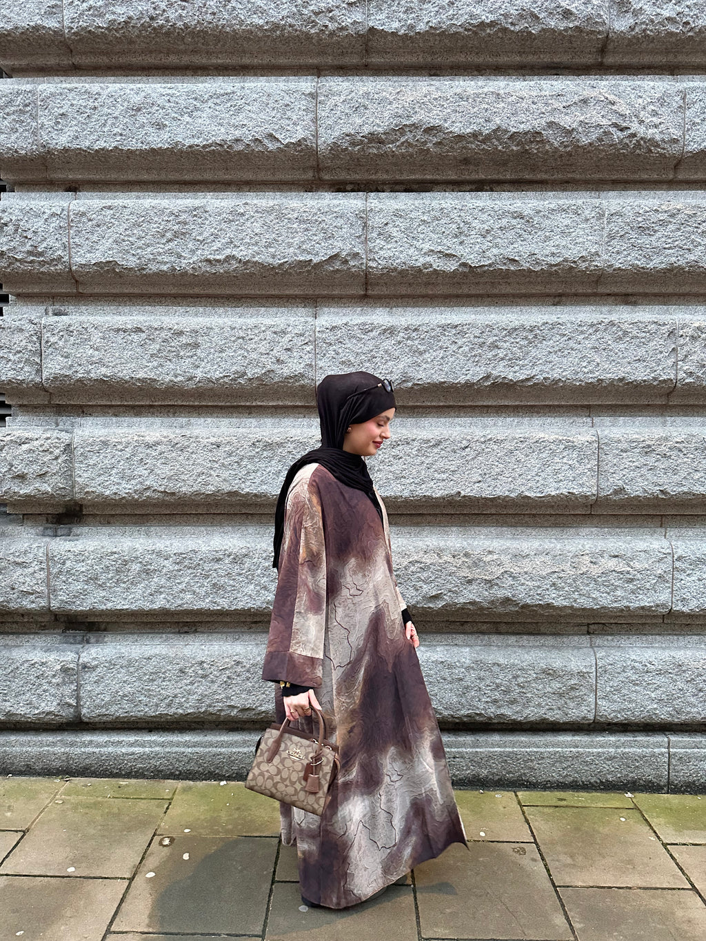Ash Brown Marble Abaya with matching hijab