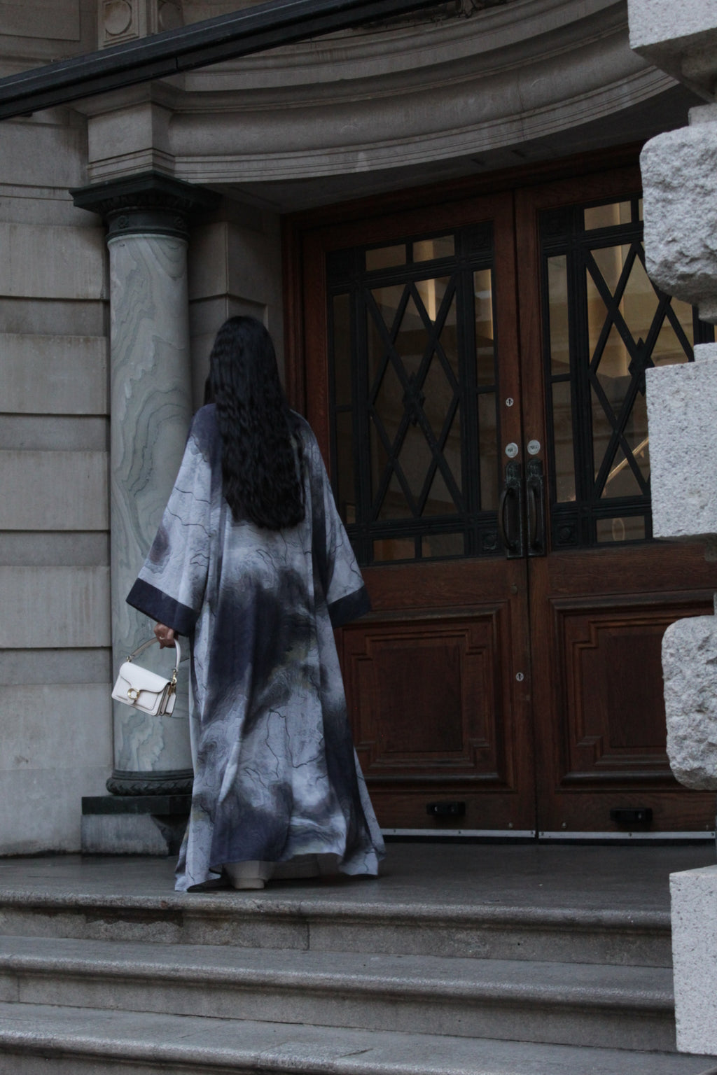 Grey Marble Open Abaya with Matching Hijab