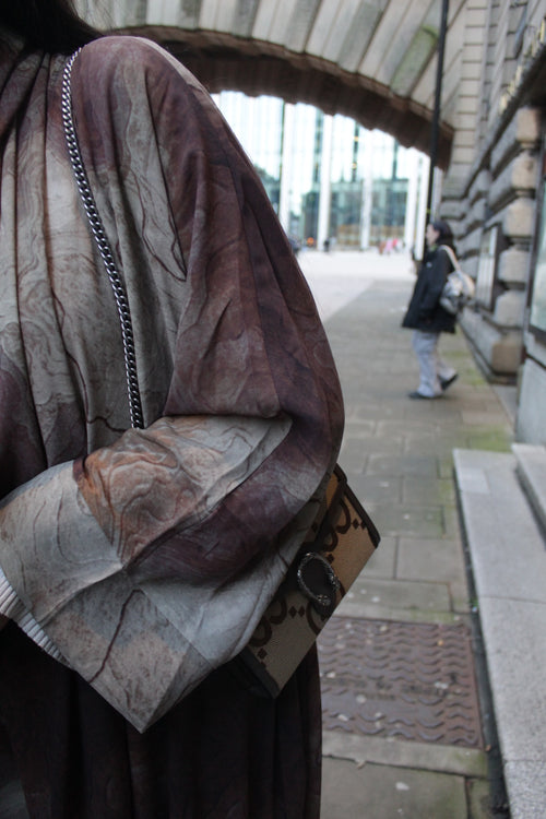 Ash Brown Marble Abaya with matching hijab