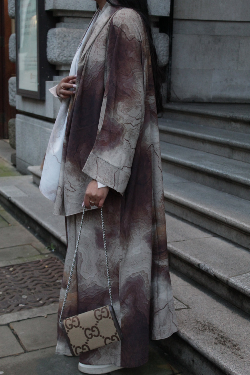 Ash Brown Marble Abaya with matching hijab