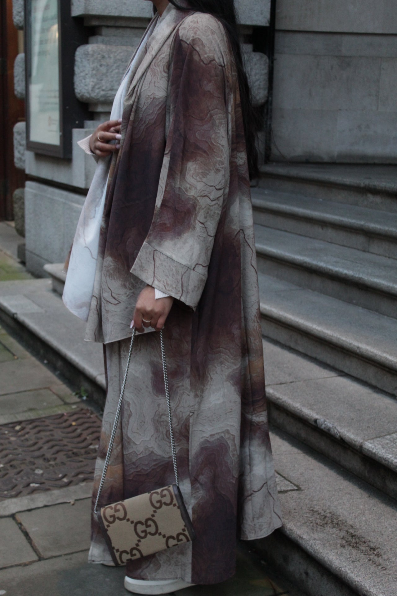 Ash Brown Marble Abaya with matching hijab