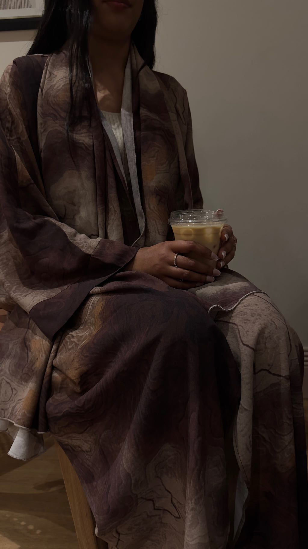 Ash Brown Marble Abaya with matching hijab